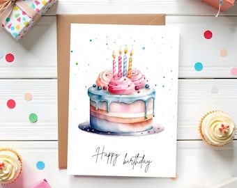 Watercolor Cake Birthday Card, Confetti (Digital Download)