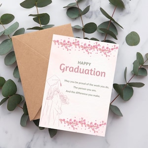 de remise des diplômes imprimable | Téléchargement numérique de 5 x 7 pouces | de félicitations plate | Cadeau promotion 2025 | Carte DIY Diplômé | rose I Diplômé