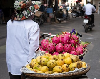 Dragon Fruit Vendor, Hanoi – Museum-Grade Metal Print