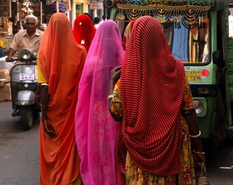 Four Women on the Street, Udaipur – Museum-Grade Metal Print