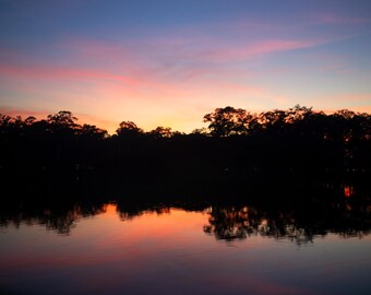 Cambodian Lake Sunset, Siem Reap, Cambodia – Museum-Grade Metal Print