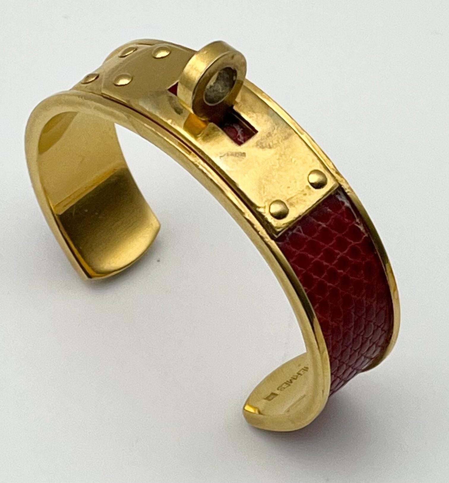 アクセサリー Vintage HERMES Kelly Gold Bangle HERMES Kelly Bangle Lock Motif Gold Plated Blue Leather 19.5