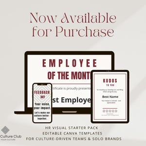 Modelli Canva per le risorse umane / Riconoscimento dipendenti, schede di apprezzamento, elementi visivi per l'onboarding / Download digitale modificabile