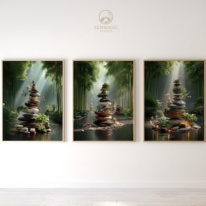 Zen Balance Stones Triptych Art