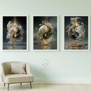 Elegant Ying Yang Art Trio for Zen Vibes