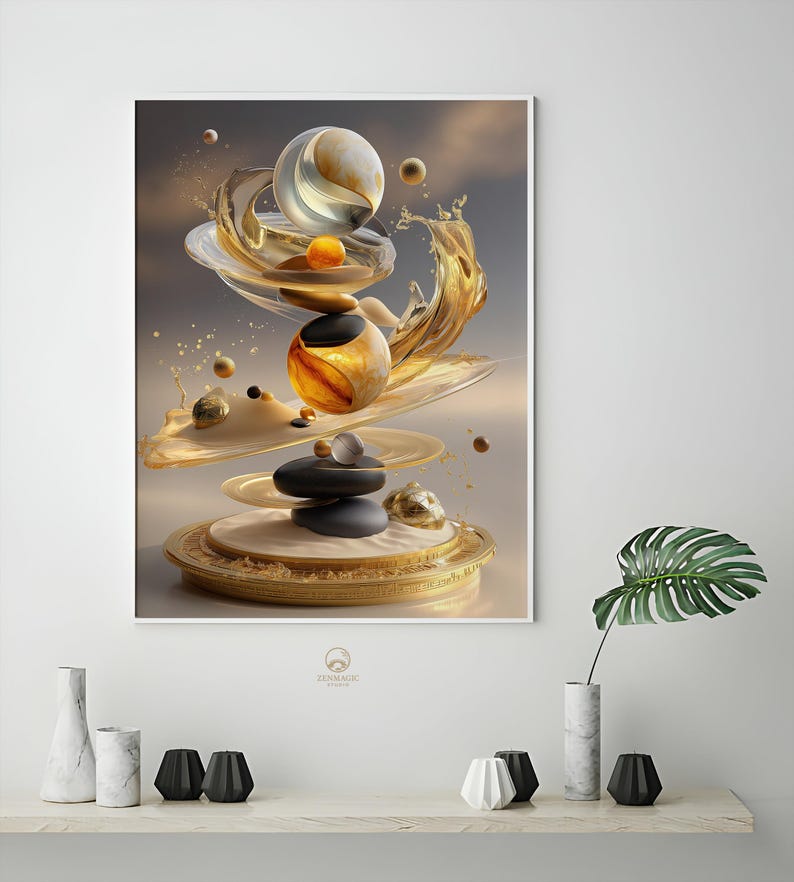 Zen Golden Balance Abstract Art – Digital Wall Print - Etsy