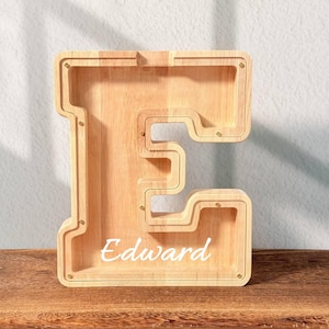 Alcancía de madera grande personalizada con letras para niños, con nombre personalizado, regalo de cumpleaños para niños, alcancía de madera con letras del alfabeto para cumpleaños