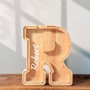 Cofrinho de madeira personalizado, presente de madeira para crianças, presente de madeira para crianças, cofrinho com nome personalizado, cofrinho com letras do alfabeto de madeira, cofrinho de aniversário