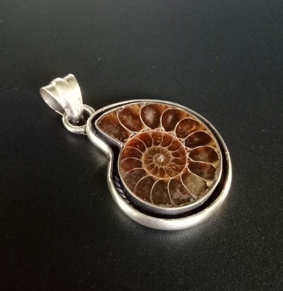 Ammonite Fossil Silver Statement Ring Handmade Size 8.5