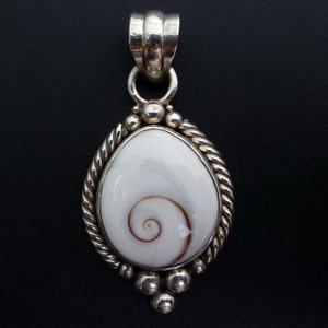 Handmade Sterling Silver Shiva Eye Pendant - Sterling Silver White Shell Tear Drop Pendant - White Cats Eye Statement Pendant - Boho Custom