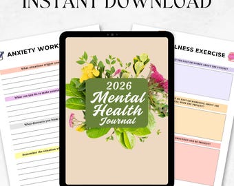 2026 Mental Health Planner | Editable Digital Journal | Anxiety & Mindfulness Workbook | Instant Download | Self-Care Planner
