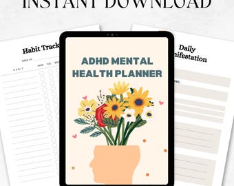 ADHD Mental Health Planner: Self-Care Journal Canva Template (60 Page PDF)