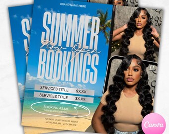 Folleto de reserva de belleza de verano: Plantilla editable de Canva (descarga digital)