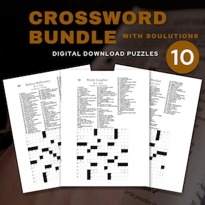 10 crossword puzzles printable - brain teasers and creative puzzles, acrostic puzzle, problem solving games adult, adult games digital 15x15