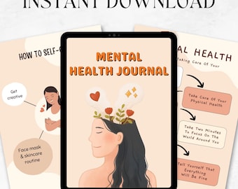 Mental Health Journal | Editable Self-Care Workbook | Instant Download PDF | Anxiety, Self-Reflection, Emotional Wellness Tracker