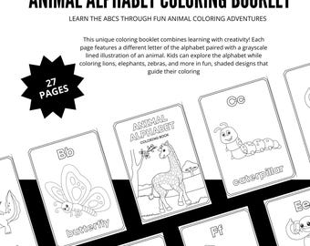 Animal Alphabet Coloring Booklet | ABC Printable Coloring Pages for Kids | Fun Learning Activity Workbook