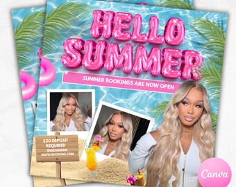 Folleto de reserva de belleza de verano: Plantilla editable de Canva (descarga digital)