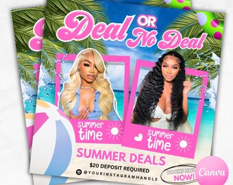 Folleto editable de reserva de belleza de verano: Plantilla de Canva (descarga digital)