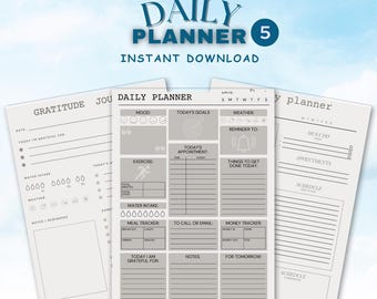 Daily Planner Printable: Fitness, Meal, Mood & Gratitude Tracker (PDF Download)