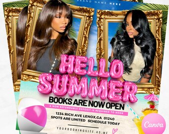 Folleto de reserva de belleza de verano: Plantilla editable de Canva (descarga digital)