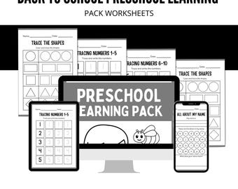 Back to School Preschool Learning Pack Worksheets | Toddler Educational Activities | Printable Tracing & Counting Workbook
