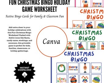Fun Christmas BINGO Holiday Game Worksheet | Printable Party Activity for Kids & Families