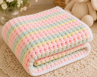 Modèle PDF de couverture arc-en-ciel au crochet pour bébé, couverture texturée facile, modèle de crochet pour débutants, jeté de chambre d'enfant, téléchargement instantané