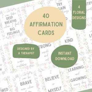 Carte di Affermazione Terapeutica – 40 carte stampabili con 4 motivi floreali, strumenti per la salute mentale, decorazioni terapeutiche, autostima e consapevolezza