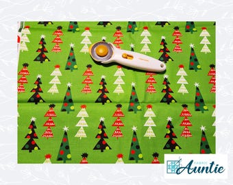 Fabric by the Yard -Christmas Fabric - Christmas Town - Green Trees - Quilting Cotton, Holiday Sewing