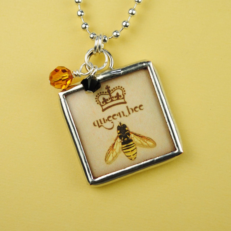 Queen Bee Necklace Bee Pendant Soldered Glass Art Charm Etsy