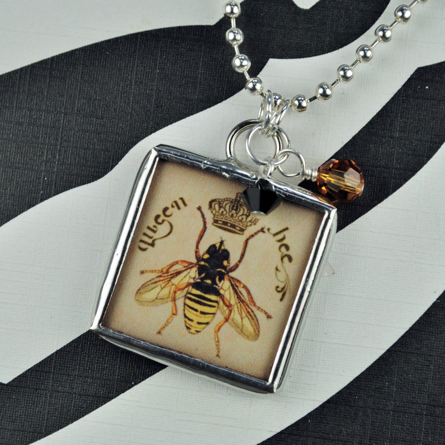 Queen Bee Necklace Bee Pendant Soldered Glass Art Charm Etsy