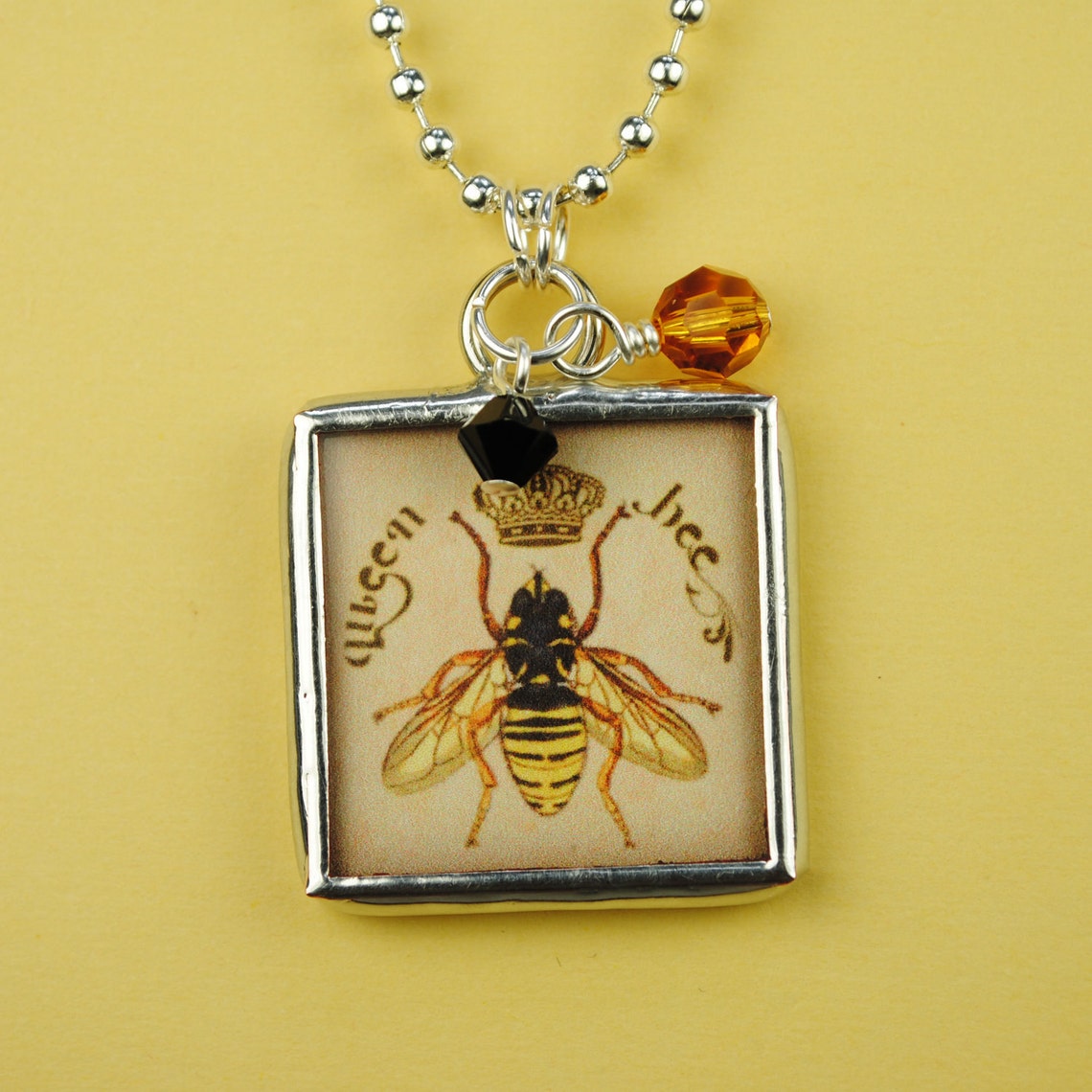 Queen Bee Necklace Bee Pendant Soldered Glass Art Charm Etsy