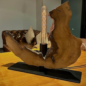 Handmade wooden lamp | Decorative lighting Rustic | Handcrafted wooden Lamp | Dual Sided Decorative LED Light | Unique Wood Art Lamp