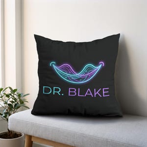Custom Neon Vector Smile Logo Dental Pillow with Name, Dental Student Graduation Gift