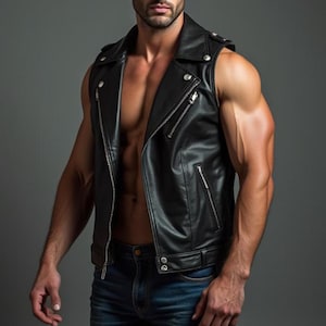 Custom Leather Vest, Genuine Black Leather Biker Vest For Men, Handmade Leather Motorcycle Vest, Gift for Him, Mens Real Cow Leather Vest