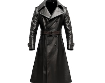 Genuine Black Leather Long Coat - Mens Coat - Gift for Mens - Real Leather Coat - Cosplay Costume - Leather Overcoat - Handmade Coat