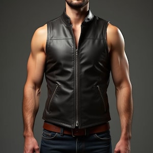 Custom Leather Vest, Genuine Black Leather Vest For Men, Handmade Leather Vest, Gift for Him, Mens Real Cow Leather Vest