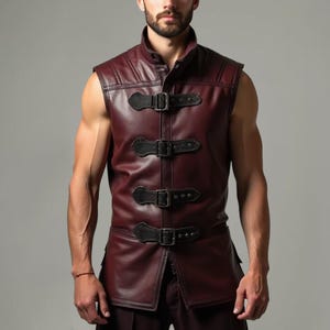 Mens Genuine Leather Black Renaissance Vest | Matrix Style Trench Vest | Handmade Sheep Leather Steampunk Vest | Long Gothic Duster