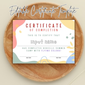 Editable Kids Certificate of Completion – Fun & Colorful Canva Template – Printable PDF – Instant Download Award for Students and Children