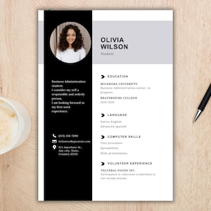 Editable Student Resume Template for Canva | Modern College Graduate CV, Internship Job Application | Instant Digital Download PDF