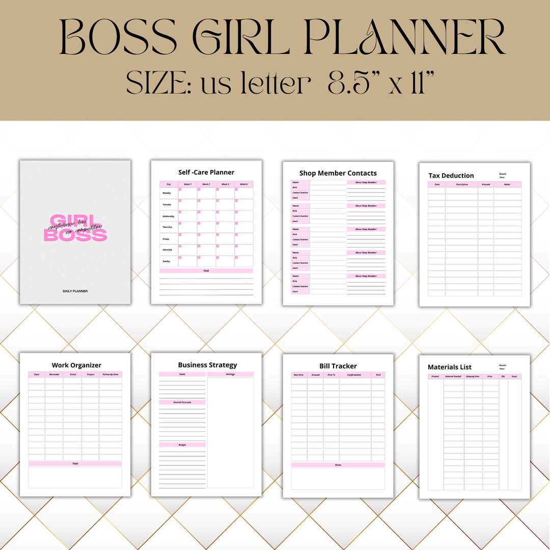 Printable Girl Boss Planner PDF | Business Goals, Daily Schedule ...