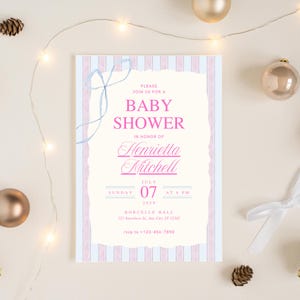 Editable Baby Shower Invitation Pink & Blue | Gender Reveal or Coed Invite | Canva Template | Instant Download Printable Card