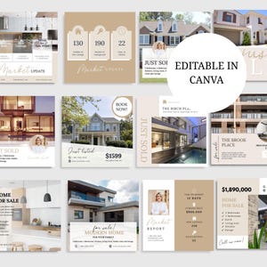 Real Estate Instagram Templates Bundle | Canva Editable Realtor Social Media Kit | 30 IG Posts | Real Estate Marketing Canva Template