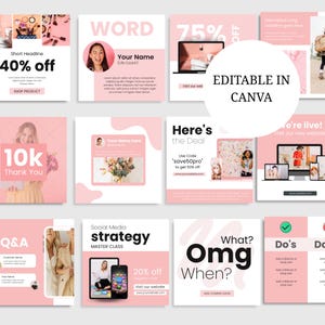 Pink Instagram Post Templates Bundle | Editable Canva Social Media Kit | Feminine Biz IG Templates | Canva Template for Coaches & Brands