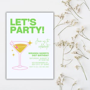 Let's Party Einladung zum Ausdrucken | Spaß-Digital einladen für Geburtstag, Abschlussfeier oder jedes Ereignis | Sofort Download Karte
