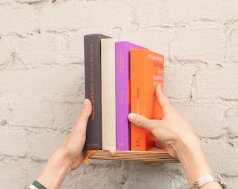 Buchhalter Wand aus Holz – Schwebendes Mini Bücherregal aus Birke Multiplex – Minimalistische Wanddeko Buch Display Halter Wandregal