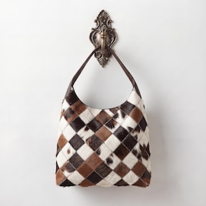 Kohud Hobo Axelväska Patchwork Plånbok Äkta Läder Tote Western Style Present till henne