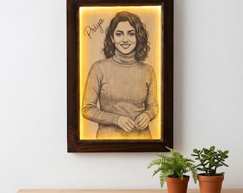 Grabado fotográfico personalizado en madera, recuerdo romántico a medida, decoración de aniversario, arte rústico para pared.