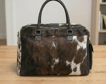 Cowhide Makeup Bag Leather Mini Duffle Vintage Doctor Style  Short Travel Bag