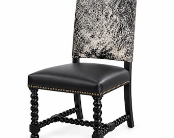Cowhide Dining Chair, Western Accent Chair, Rustic Farmhouse Furniture, Leather Upholstered Chair